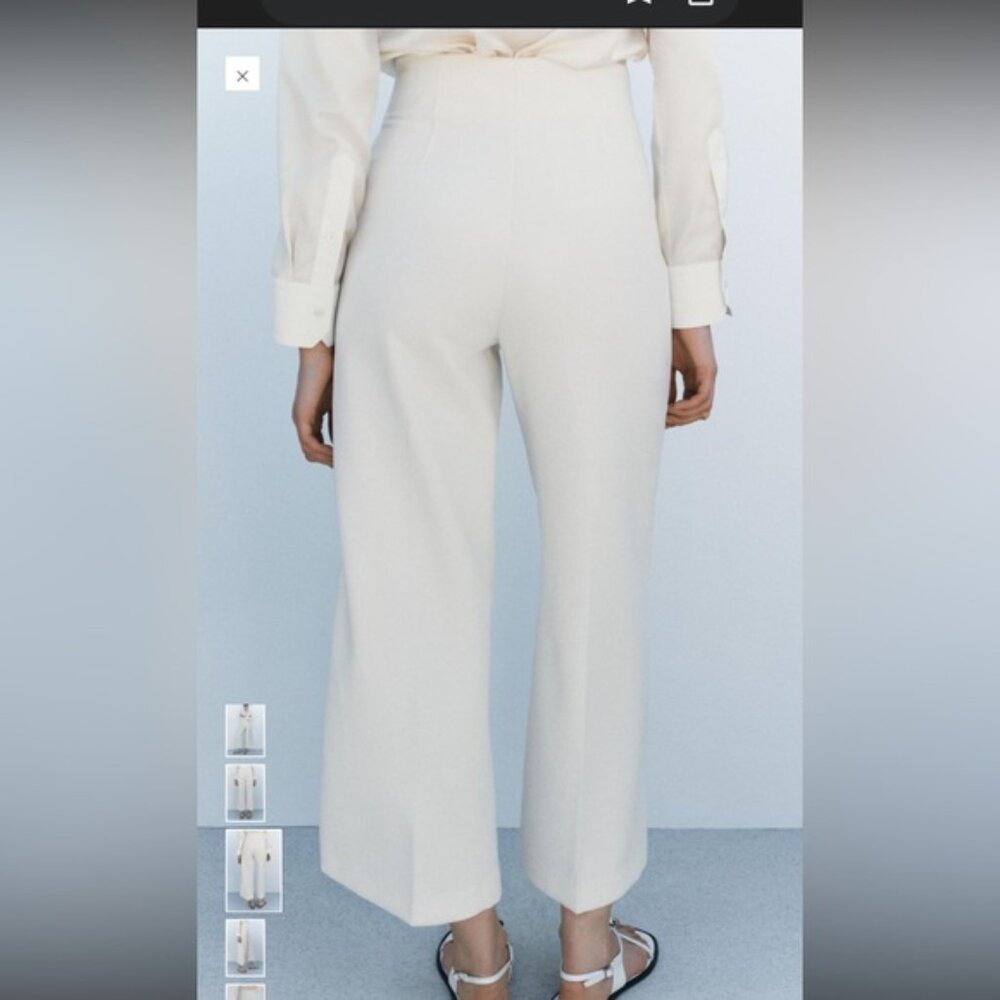Zara Wide Leg Cropped Cream Colored Pants - Picture 4 of 10